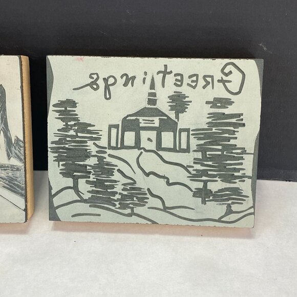 Linoleum Wood Block Print Stamps Lot of 3 American Crayon Company and Other - Picture 4 of 11
